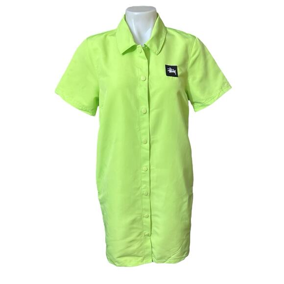 Stussy Nomi House Dress Light Neon Green Stussy Logo Snap Closure Size Small - Picture 1 of 10